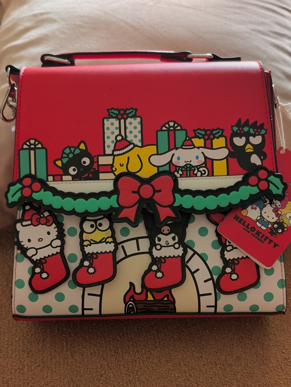 Loungefly Red Green White Holiday Garland Hello Kitty Crossbody Sanrio